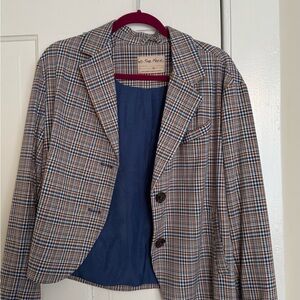 We The Free Blue and Brown Blazer Tailored Plaid Jacket